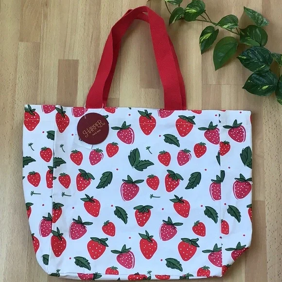 Anthro Strawberry 🍓 Print Canvas Tote Shopping Bag - Picture 2 of 13